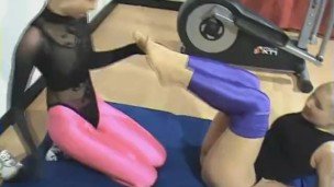 Two Shiny Spandex Encasement Nylon Teeny Lesbians Making Gym Sport – Part 2